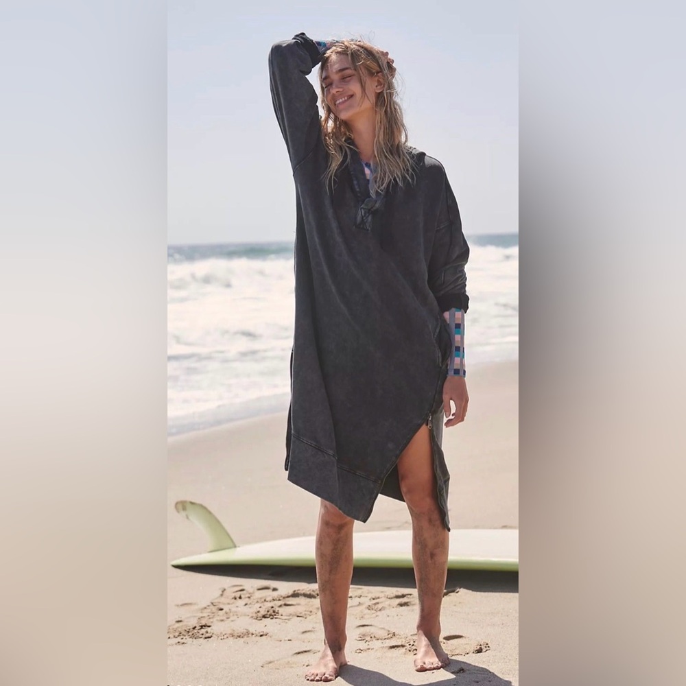 Free People x FP Movement Spur Of The Moment Sweatshirt Hoodie Dress, Blk, Large